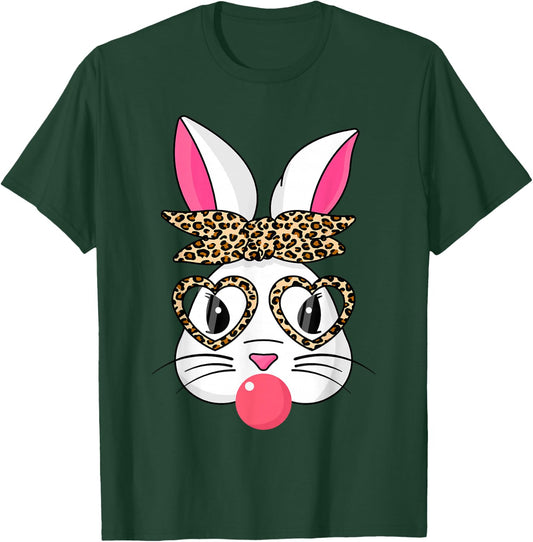 Cute Bunny With Leopard Bandana Heart Glasses Easter Day T-Shirt - T-Shirt | Forest