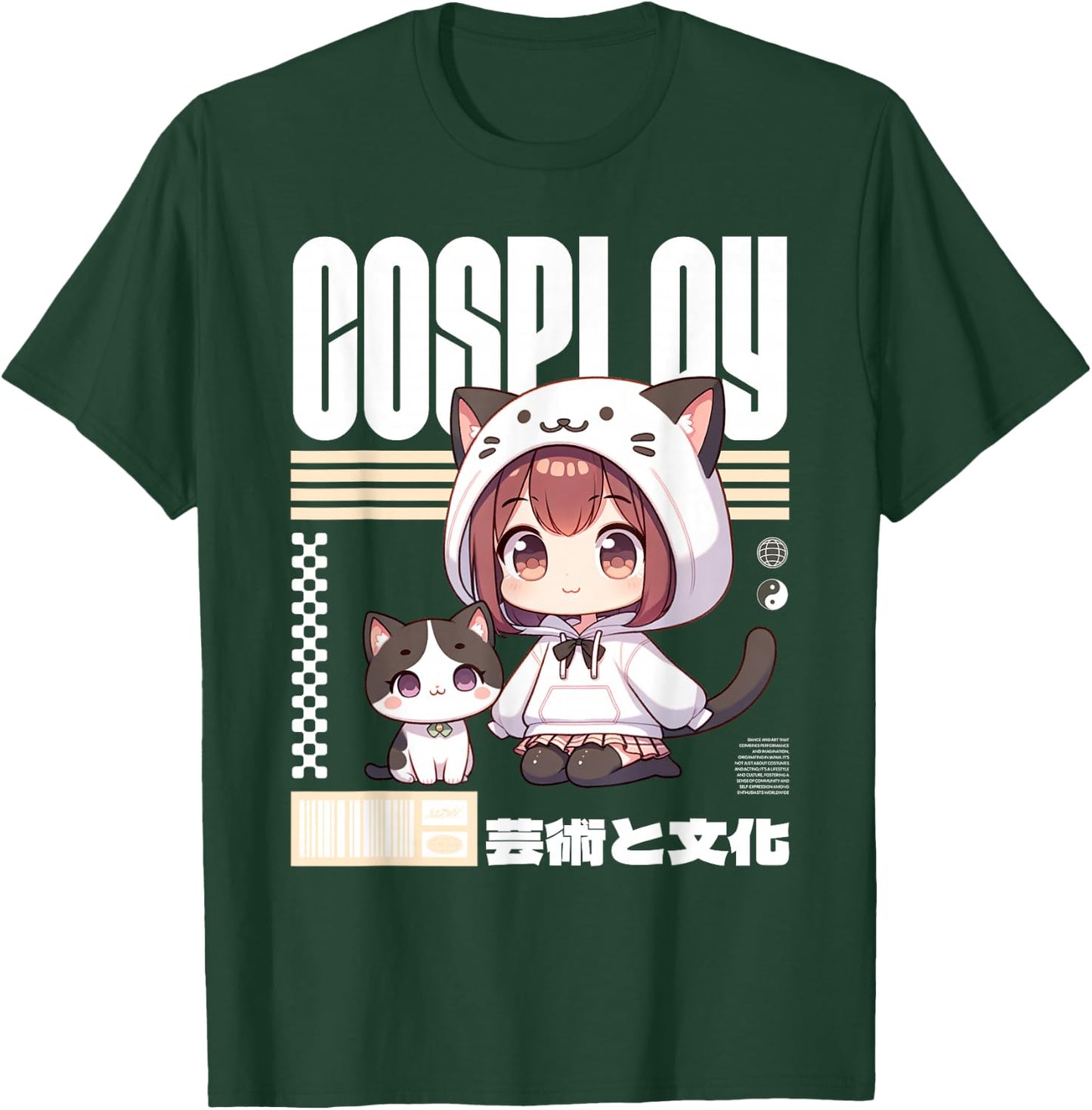 Japanese Manga Costume for Girl with Cat , Black, S T-Shirt - T-Shirt | Forest