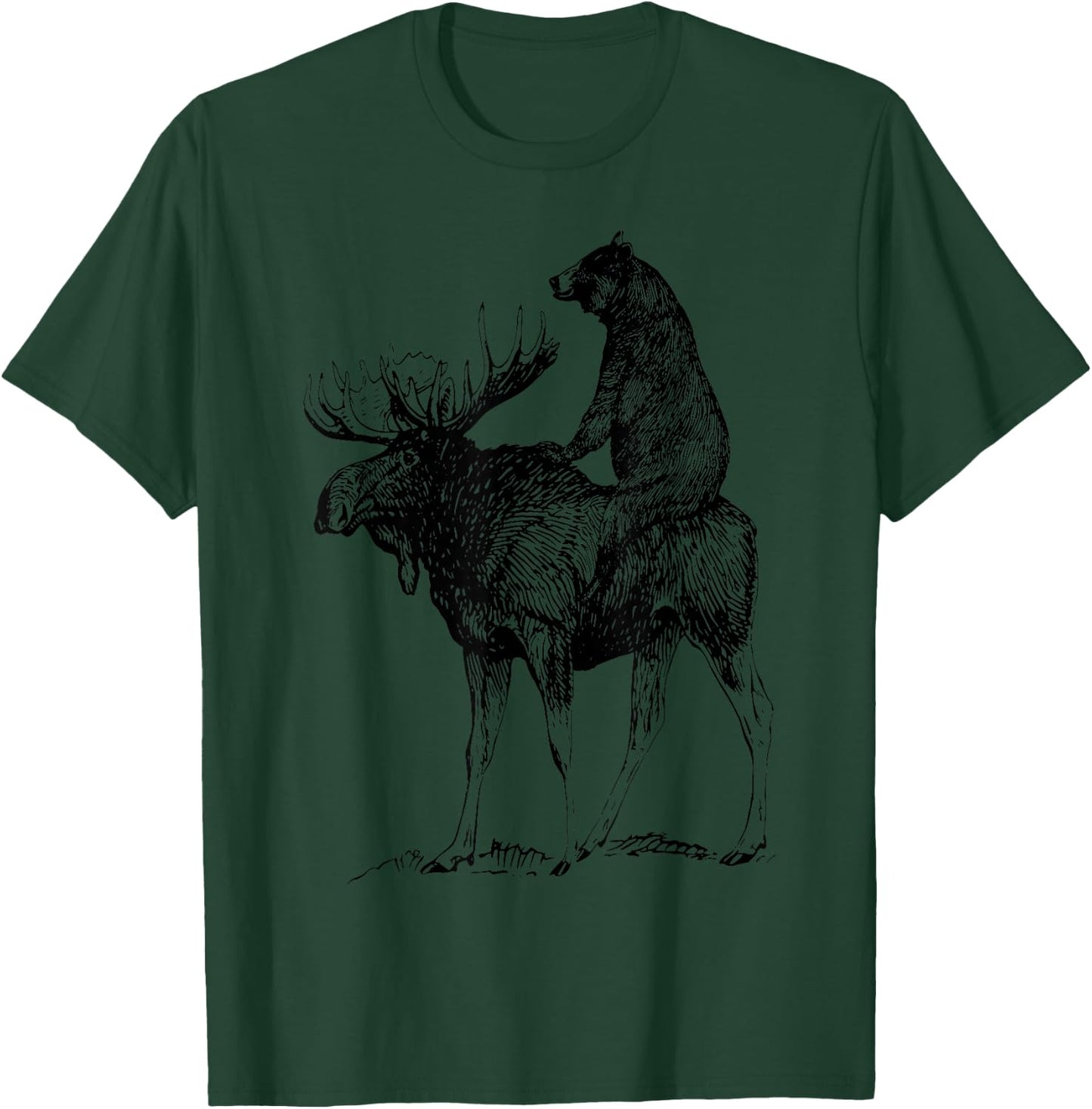 Vintage Cute Bear Riding Moose Nature Animals Retro T-Shirt - T-Shirt | Forest