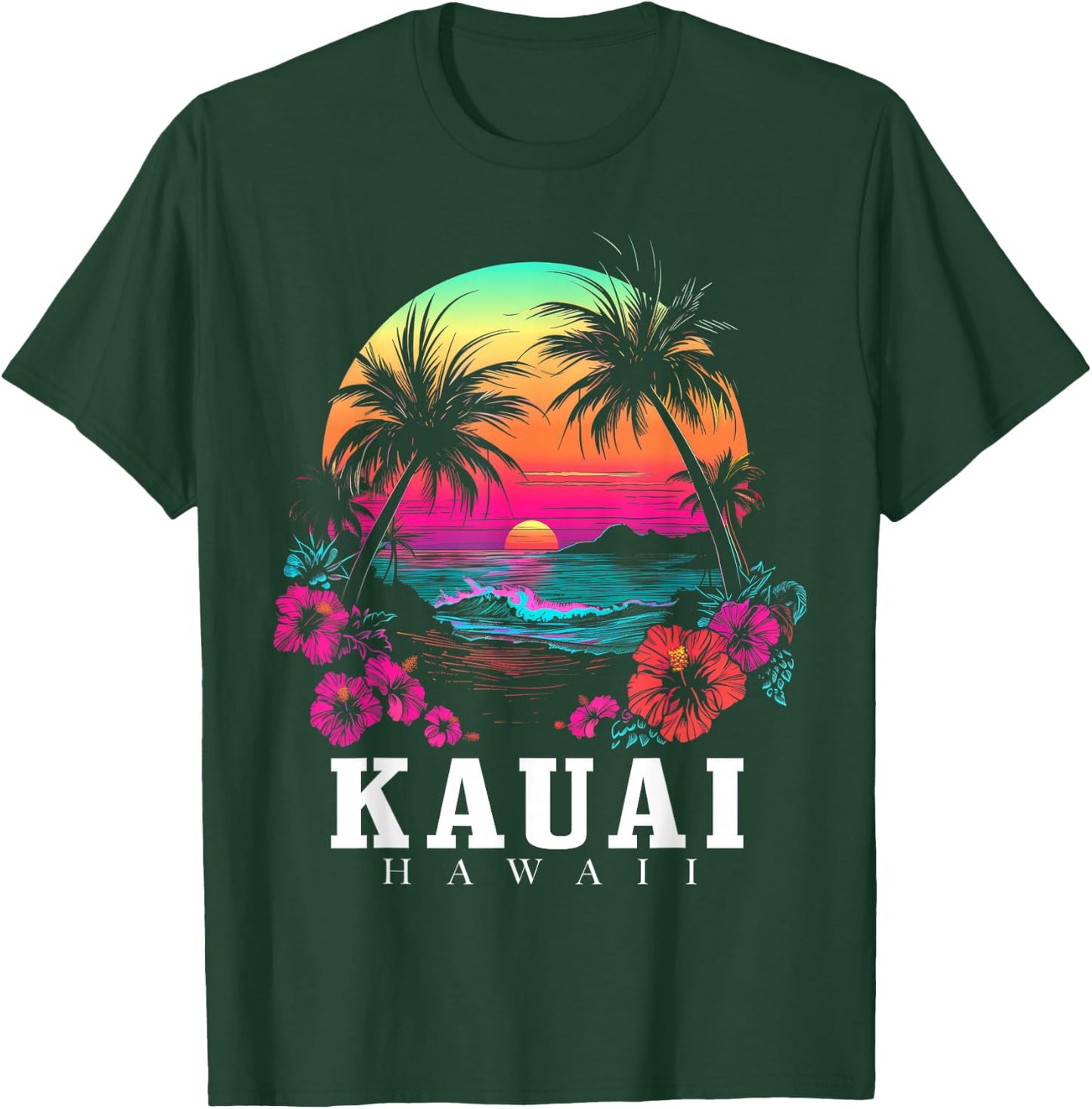 Kauai Hawaii Hawaiian Hibiscus Flowers Surfer Souvenir T-Shirt - T-Shirt | Forest