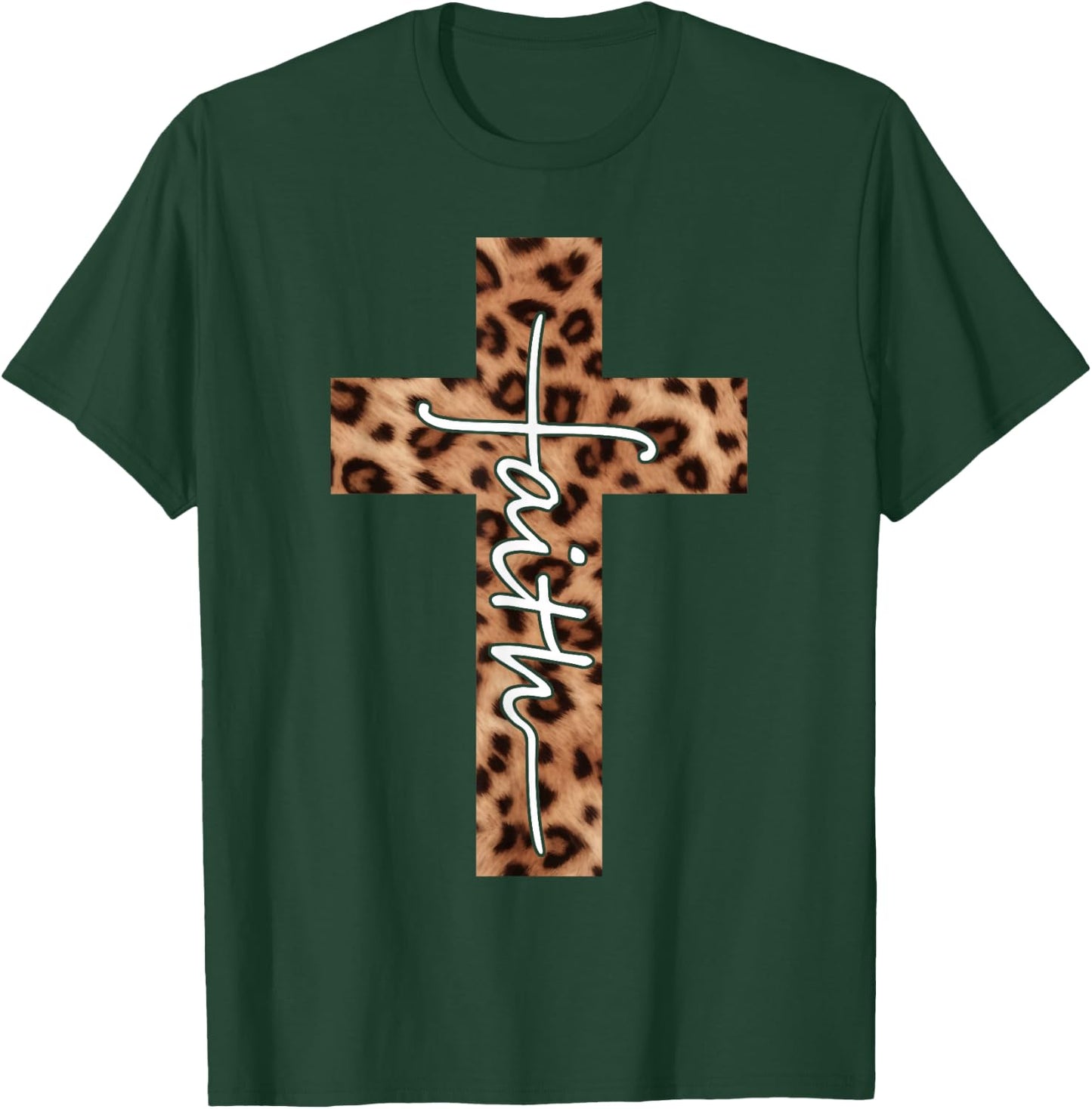 Faith Leopard Cross Christian Religious Faith Aesthetic T-Shirt - T-Shirt | Forest
