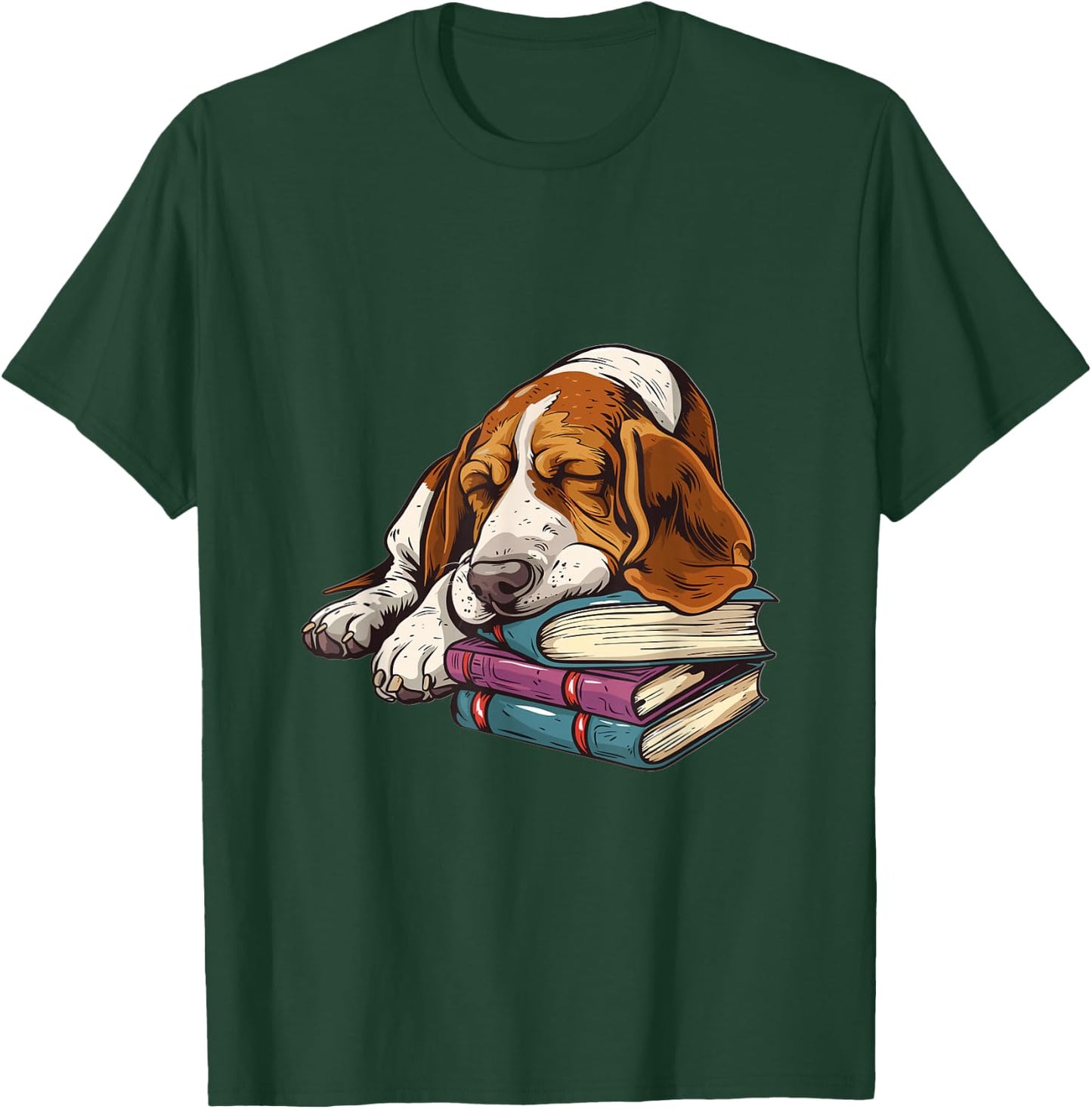 Basset Hound Books Dog Breed Graphic T-Shirt - T-Shirt | Forest