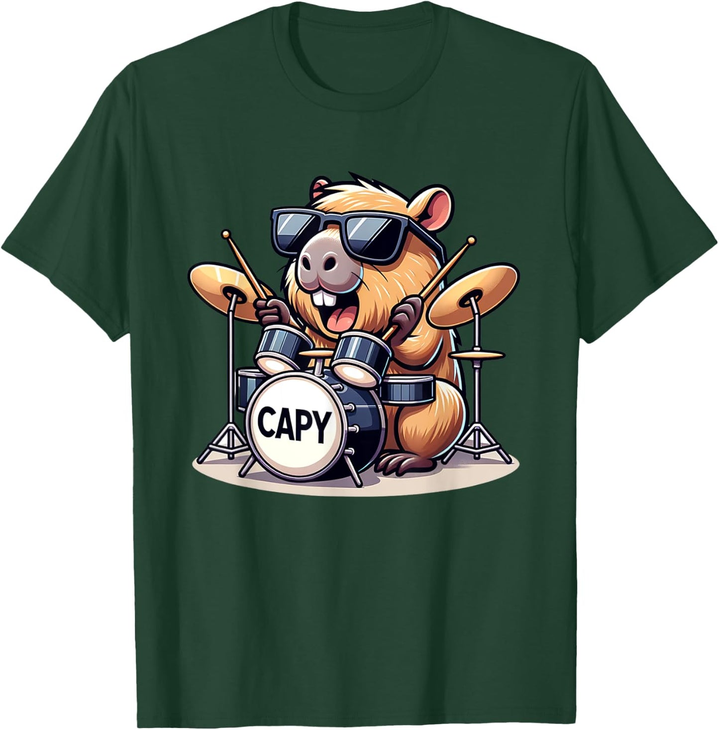 Lustige Capybara spielt Schlagzeug Kinder Junge Mädchen T-Shirt - T-Shirt | Forest
