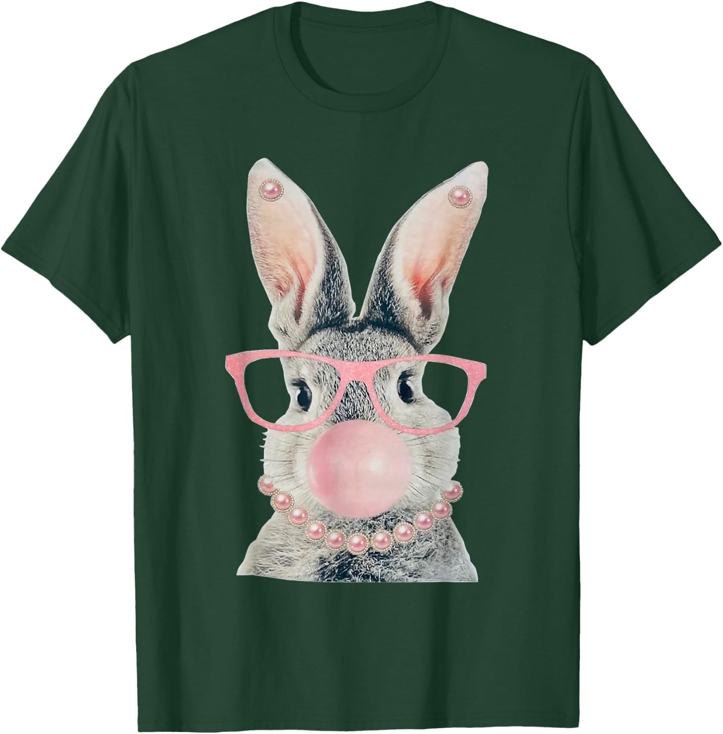 GLAM Funny BUNNY Wear Glasses Bead T-Shirt - T-Shirt | Forest