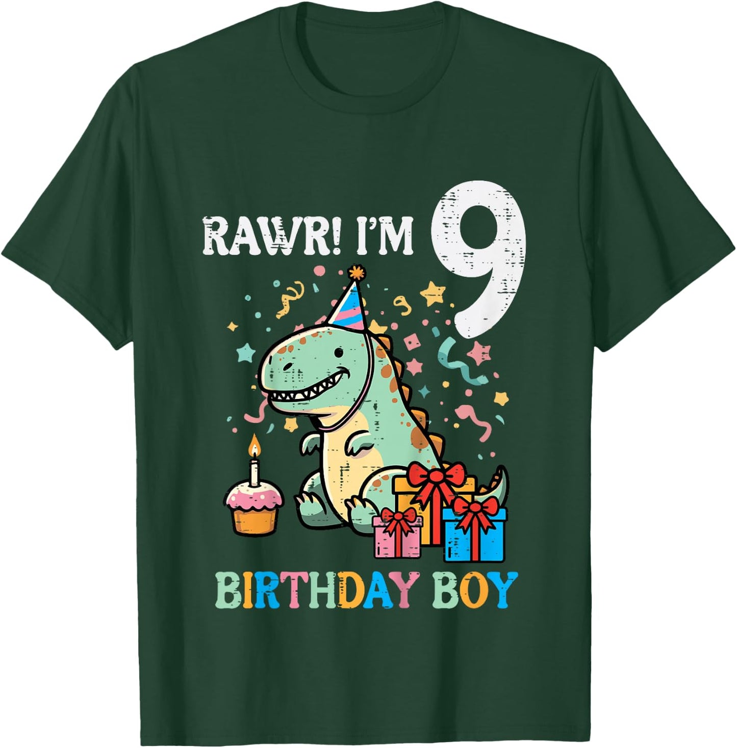 Kids Rawr Im 9 Dinosaur Birthday Boy Cute 9th Bday Trex Boys Kids T-Shirt - T-Shirt | Forest