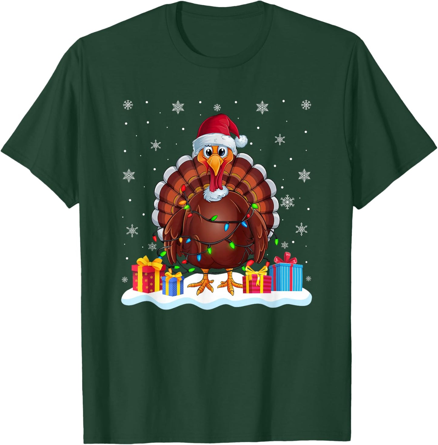 Turkey Santa Hat Christmas Tree Light Xmas Pajama T-Shirt - T-Shirt | Forest