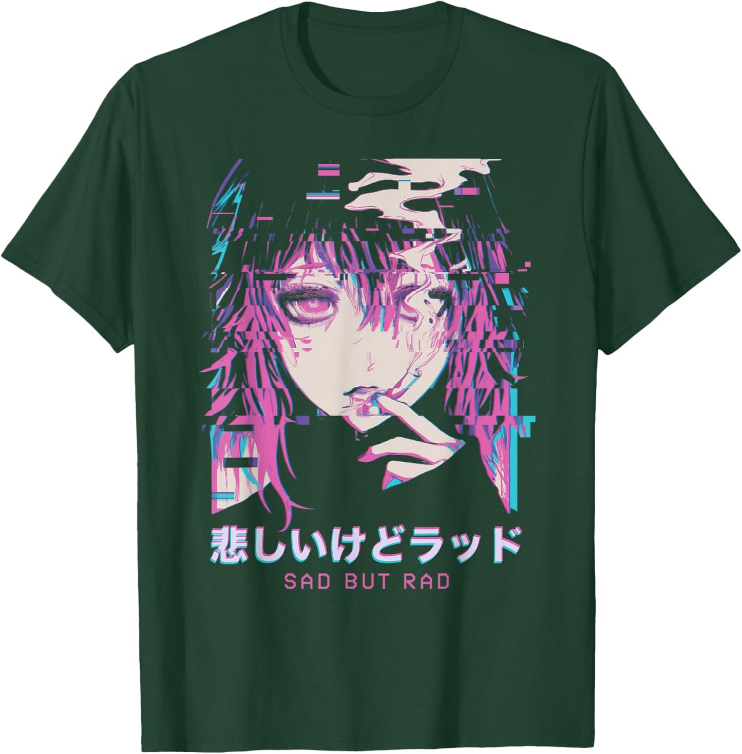 Smoking Anime Femboy Glitch Sad But Rad Vaporwave Hentai , Black, S T-Shirt - T-Shirt | Forest