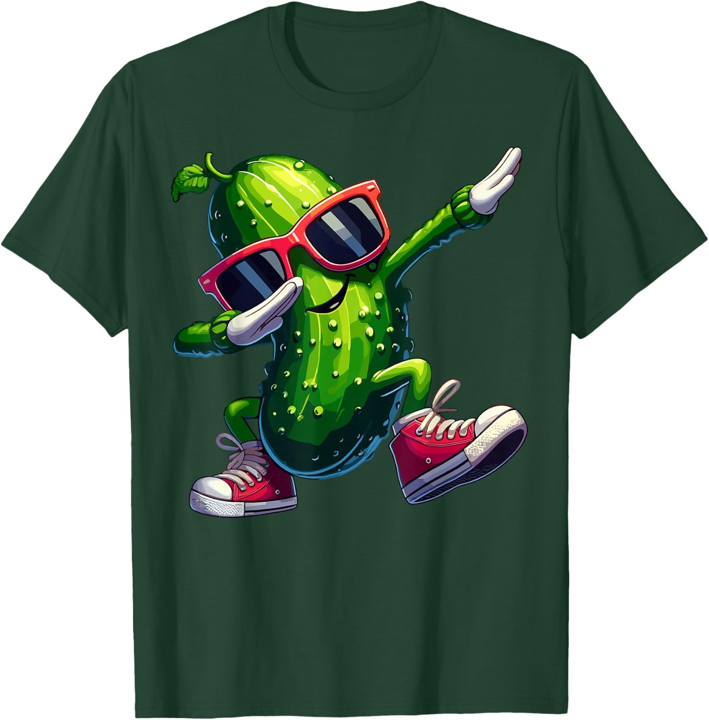 Pickle Dabbing Funny Sunglass Cucumber Boys Girls Kids T-Shirt - T-Shirt | Forest