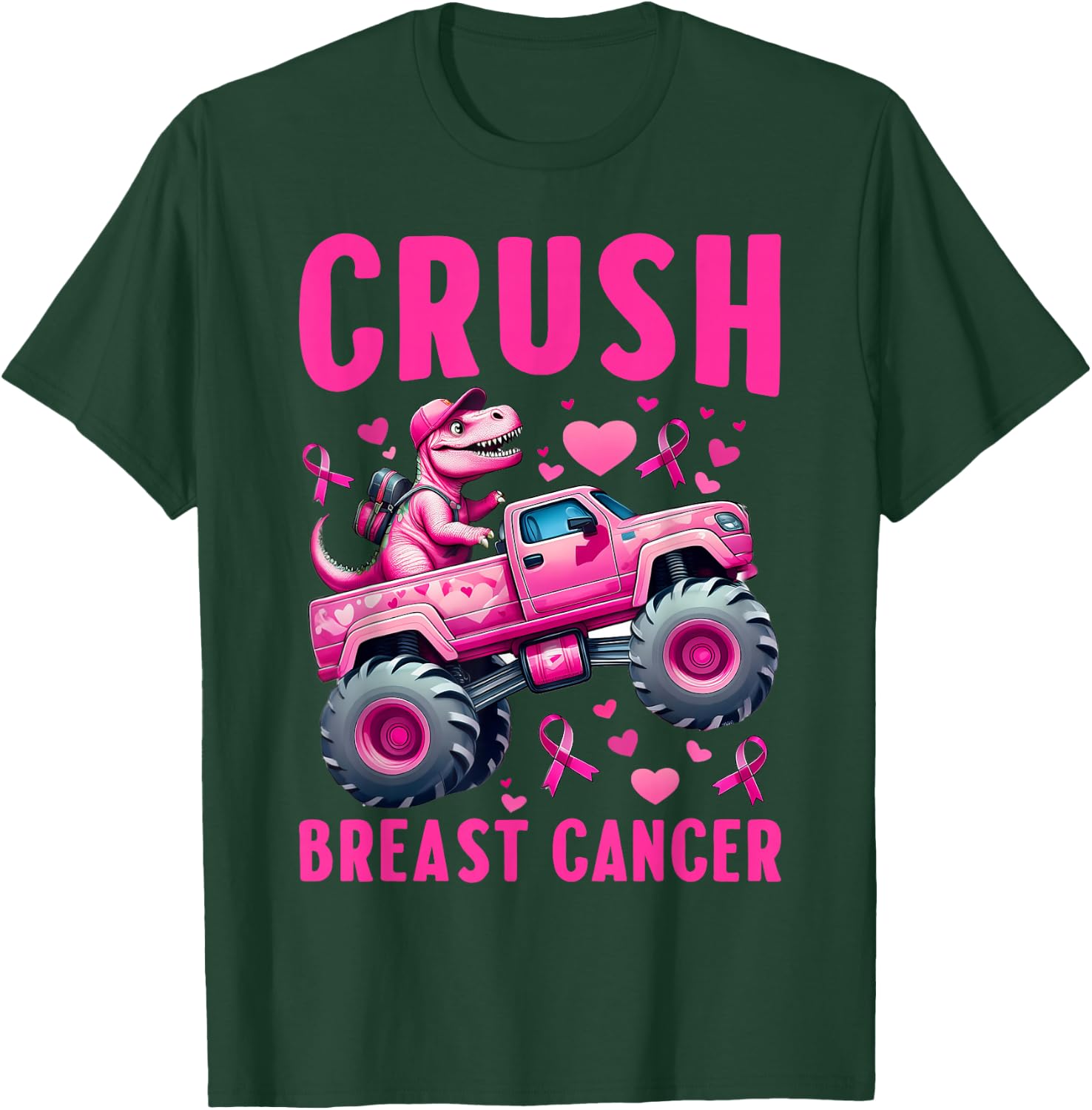 Crush Breast Cancer Awareness Monster Truck Toddler Boy Kids T-Shirt - T-Shirt | Forest