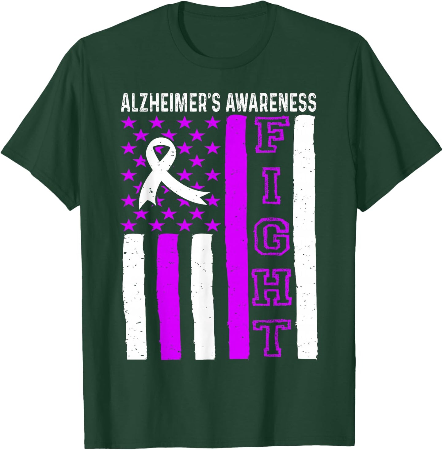 Alzheimer's Awareness Month USA Flag Purple Ribbon T-Shirt - T-Shirt | Forest