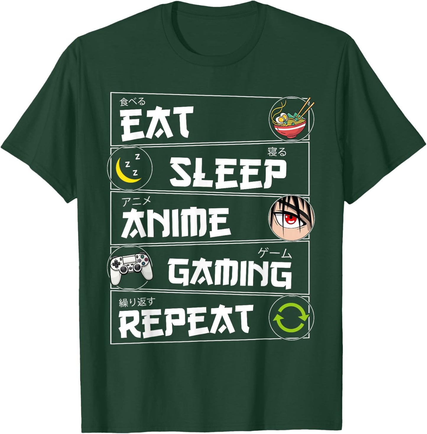 Eat Sleep Anime Gaming Repeat Kawaii Otaku Gamer Anime Manga T-Shirt - T-Shirt | Forest
