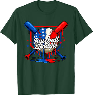 Baseball Drip Lifestyle USA US Flag Patriotic Boys Youth Kid T-Shirt - T-Shirt | Forest