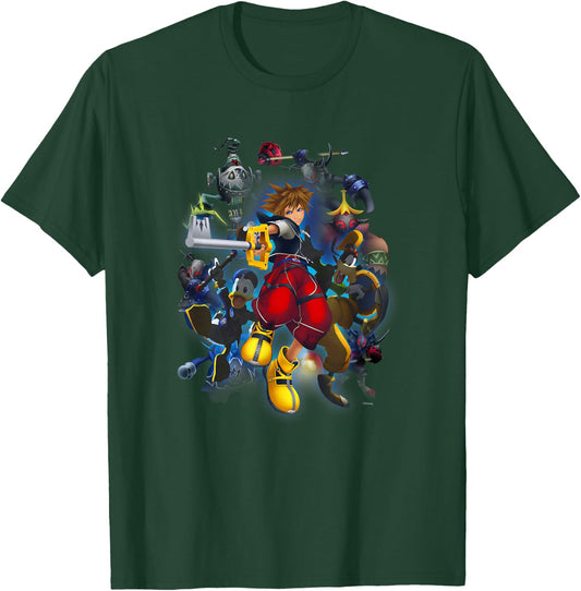 Disney Kingdom Hearts Sora Surrounded Vintage Hero Poster T-Shirt - T-Shirt | Forest