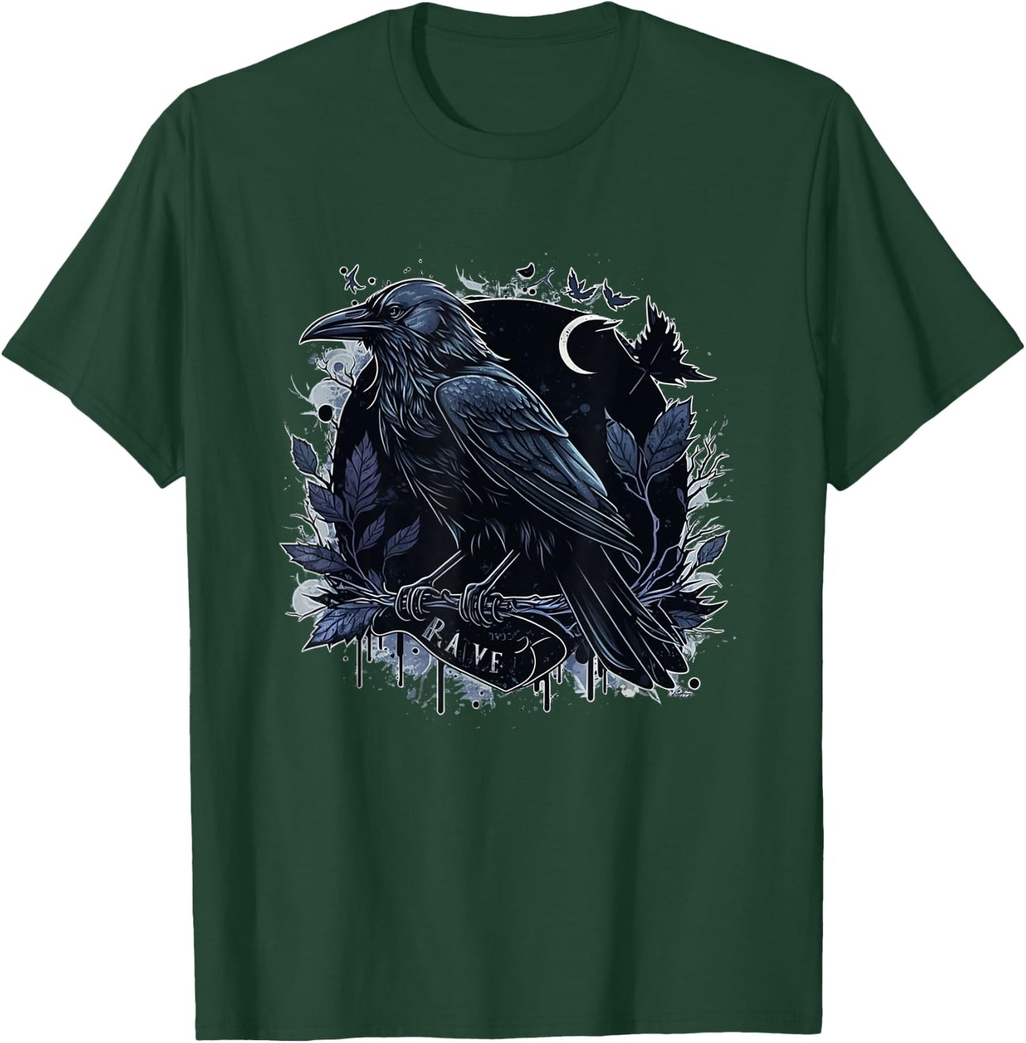 Raven Graphic Goth Black Crow T-Shirt - T-Shirt | Forest