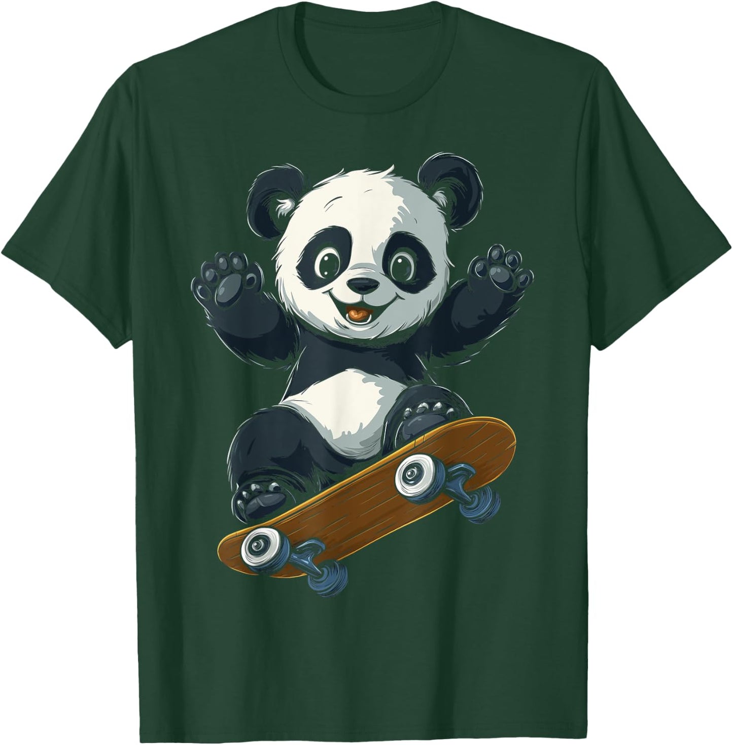 Cute Skateboarding Panda Fun Animal Girl Boy Kids T-Shirt - T-Shirt | Forest