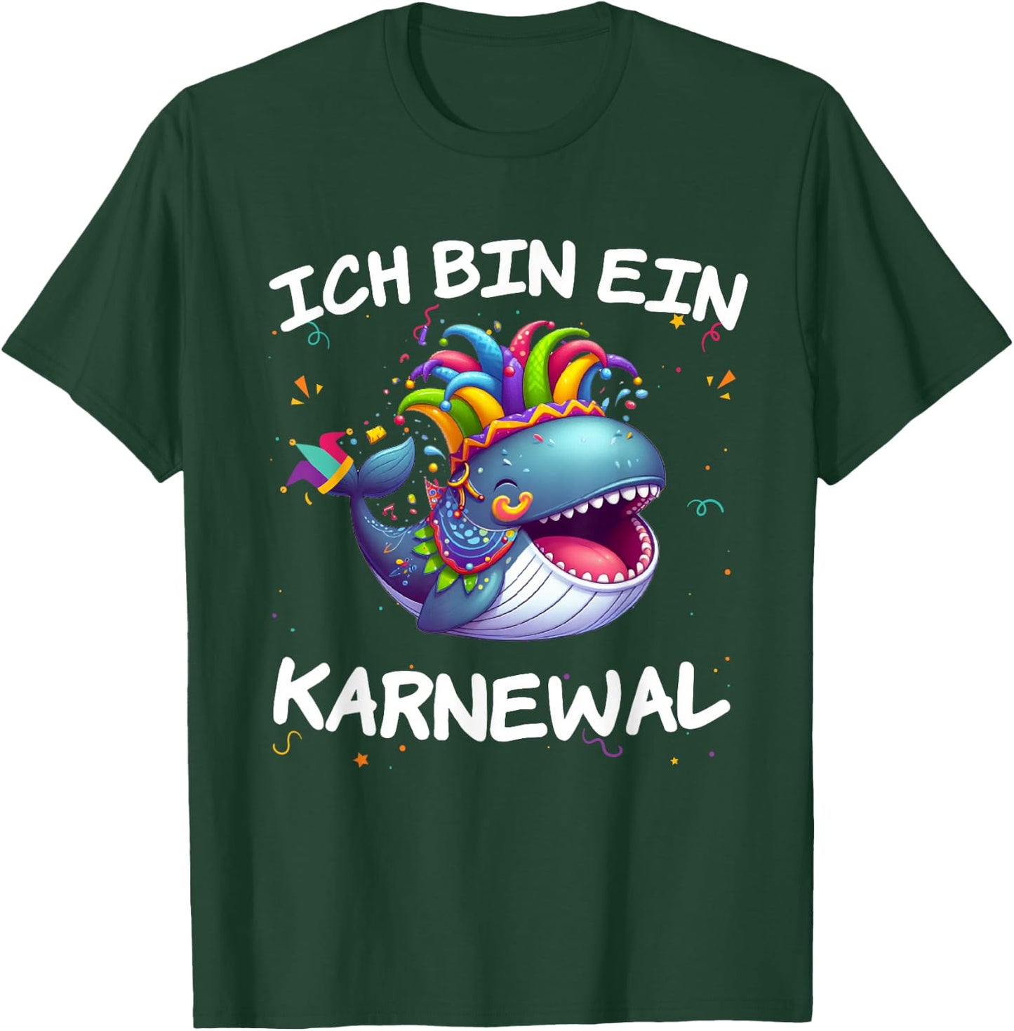 with German Text "Ich bin ein Karnewal" Fancy Dress Whale Carnival Costume, black T-Shirt - T-Shirt | Forest