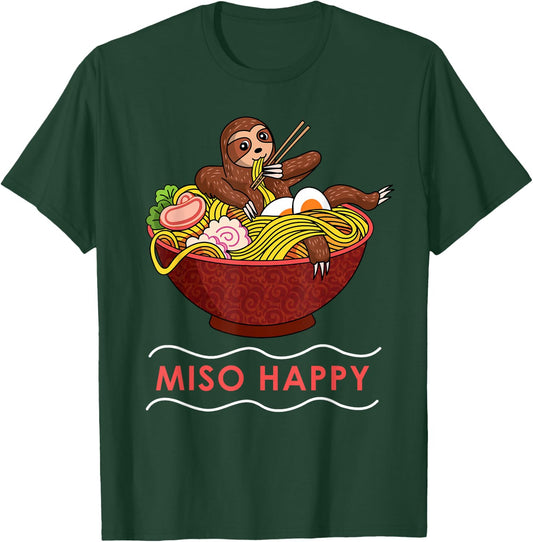 Miso Happy Funny Ramen Japanese Noodles Sloth Anime Outfit T-Shirt - T-Shirt | Forest