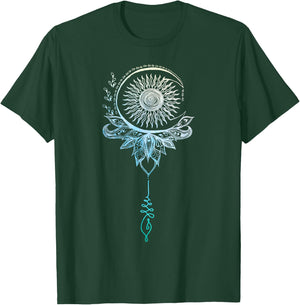 Tattoo Style Bohemian Sun Moon Drawing Boho Unalome Shirt T-Shirt - T-Shirt | Forest