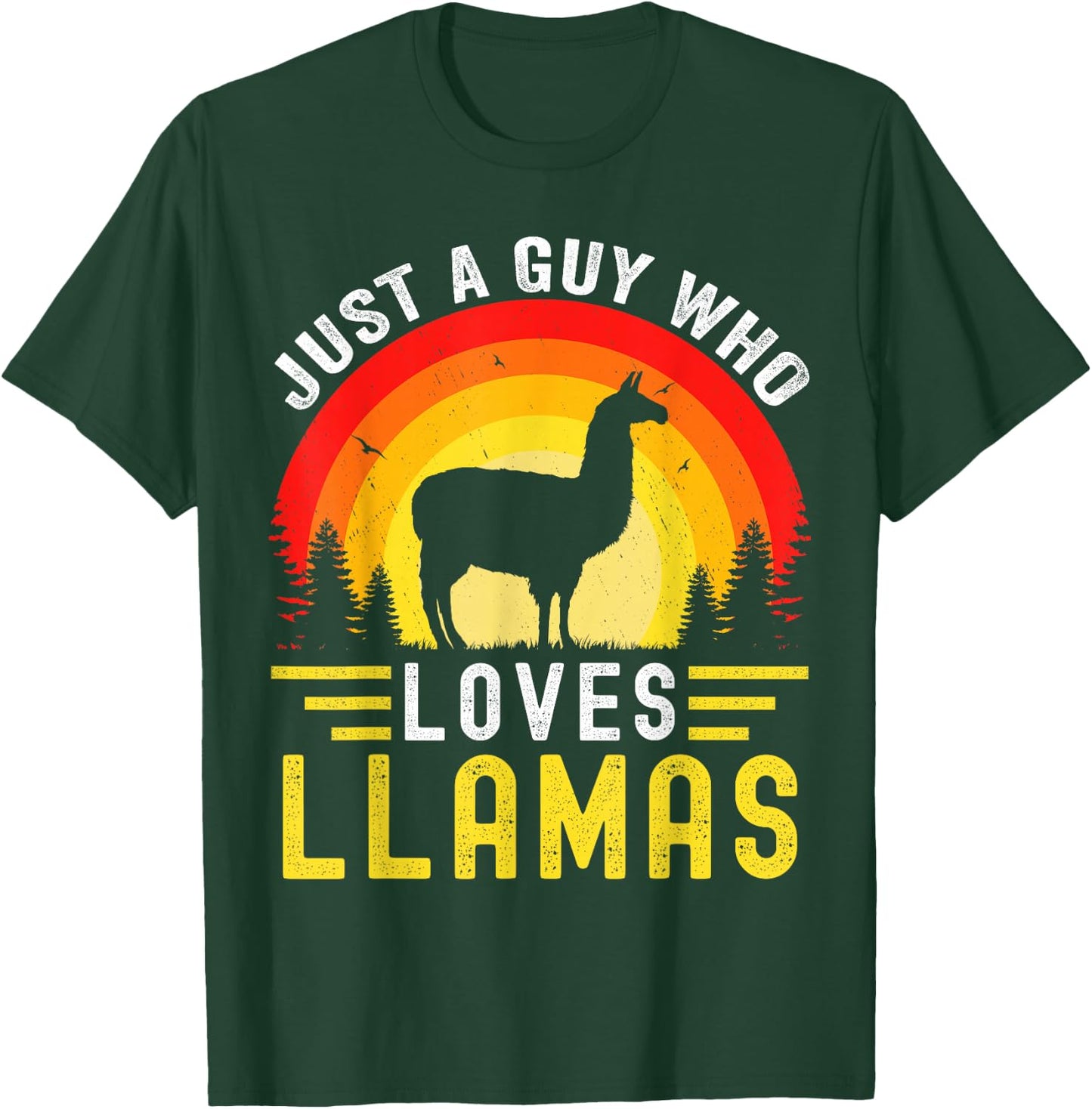 Just A Guy Who Loves Llamas Retro Vintage alpaca Llama T-Shirt - T-Shirt | Forest