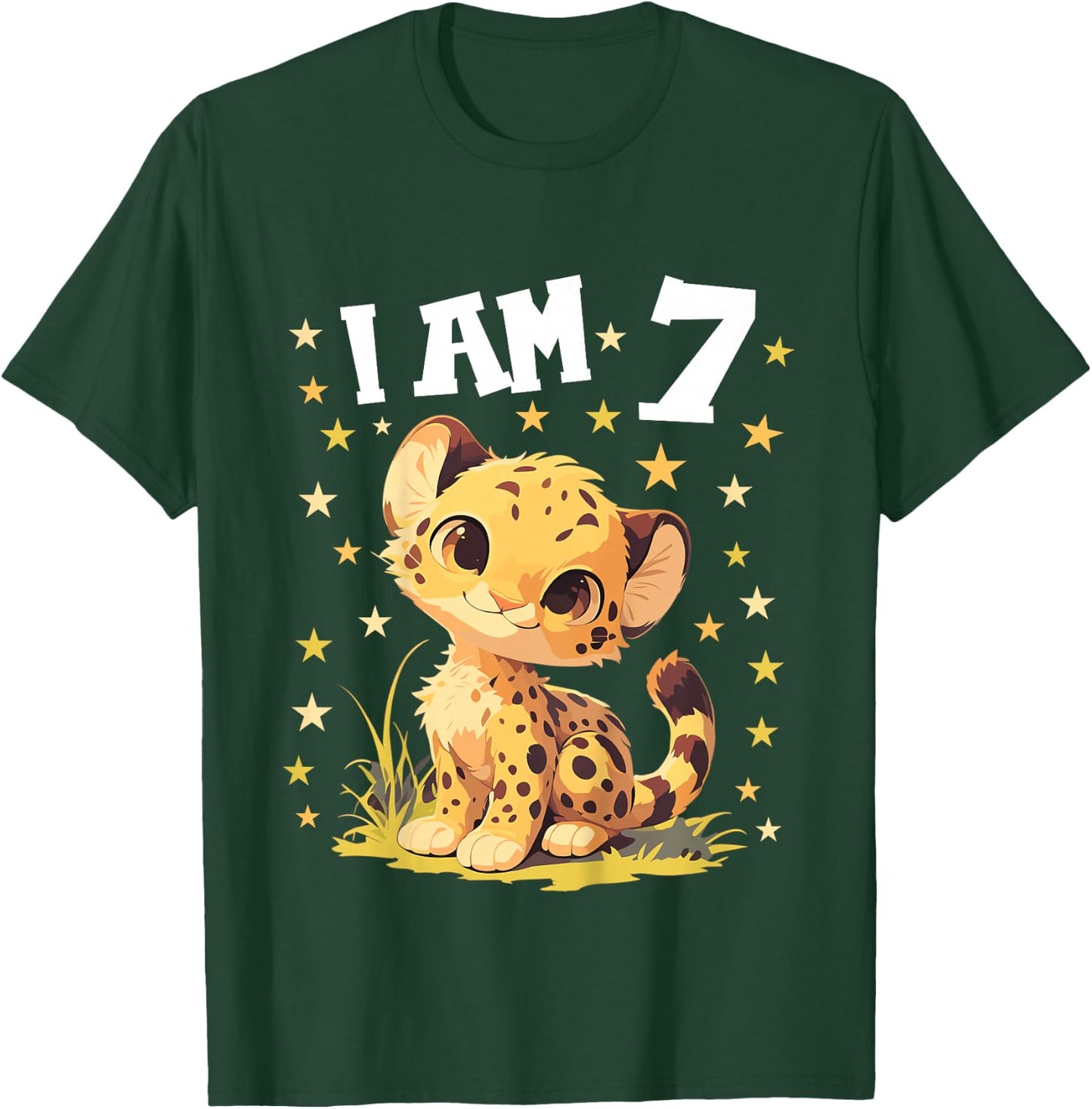 7 Years old 7 birthday Cheetahs Boy Girl Cheetah T-Shirt - T-Shirt | Forest