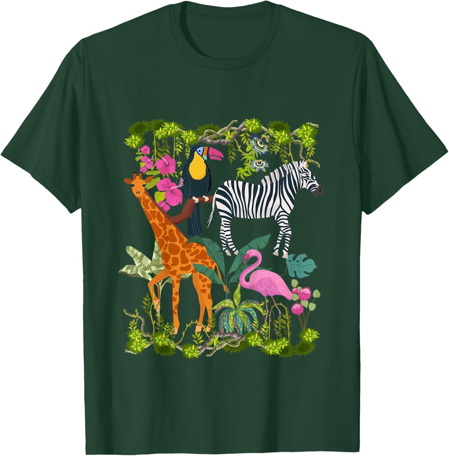 Kids Safari Animals Colourful Wildlife Jungle Zoo Giraffe Zebra T-Shirt - T-Shirt | Forest