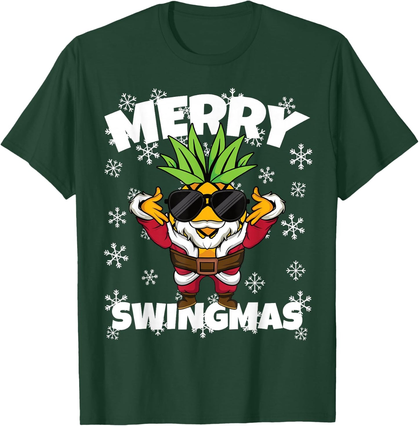 Swinger Christmas Santa Pineapple Merry Swingmas T-Shirt - T-Shirt | Forest