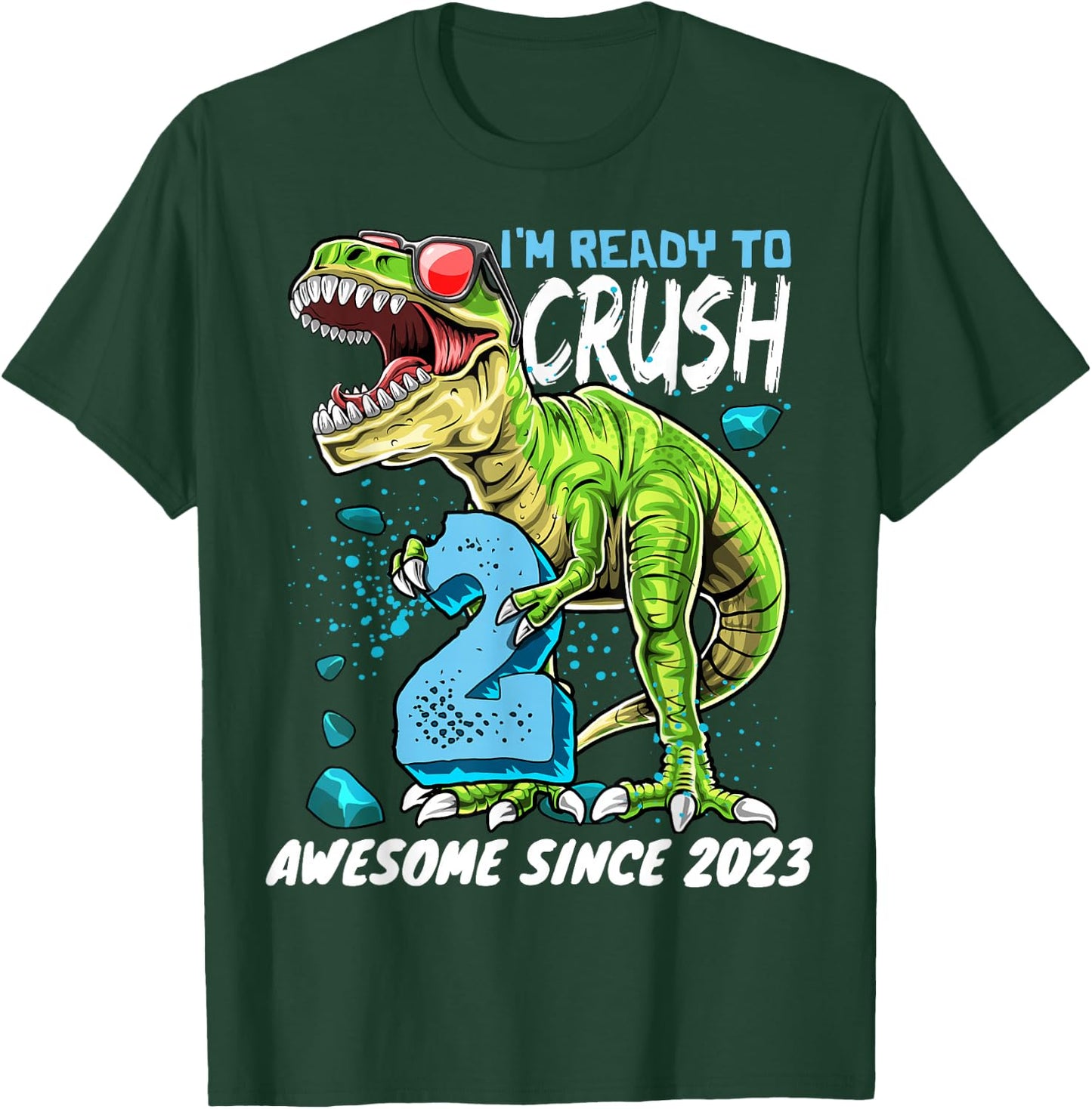 2nd Birthday T Rex Dinosaur Party Boys Rawr I'm 2 T-Shirt - T-Shirt | Forest
