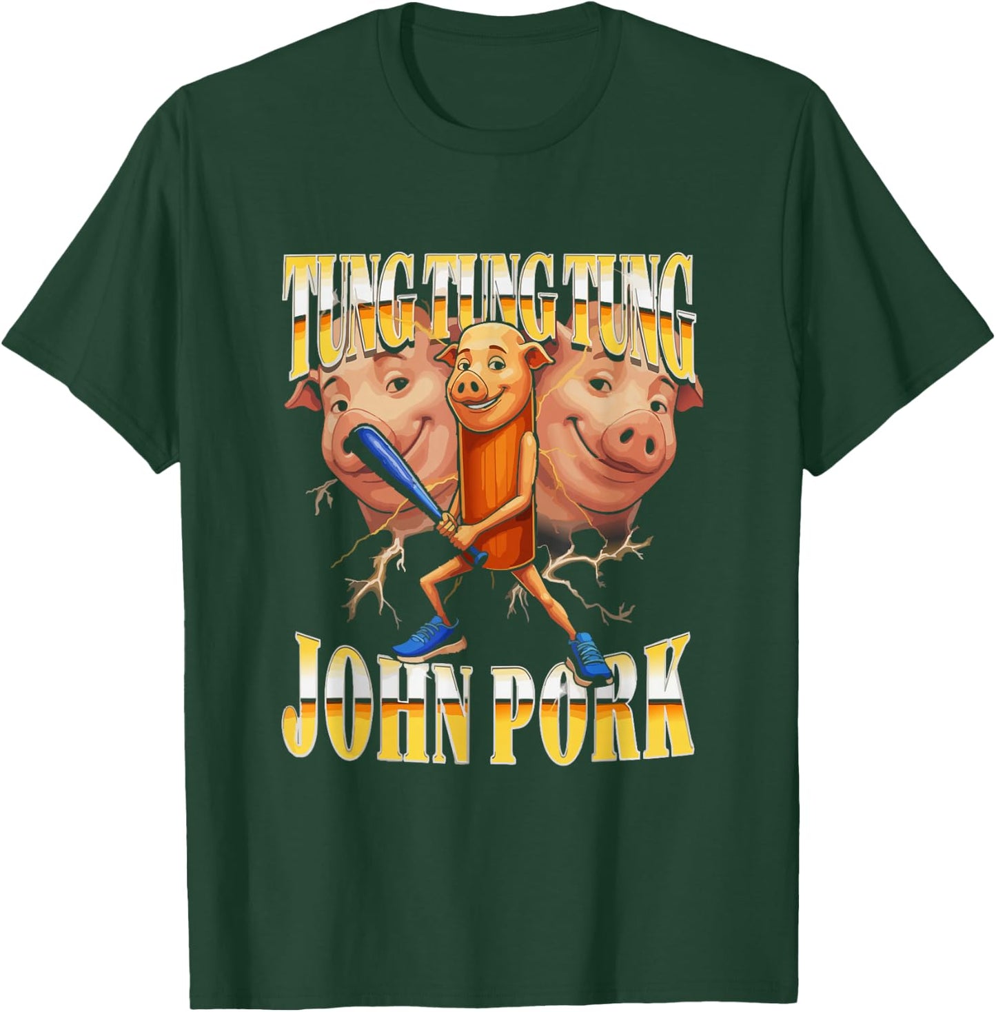 John Pork Tung Tung Tung Meme Humor T-Shirt - T-Shirt | Forest