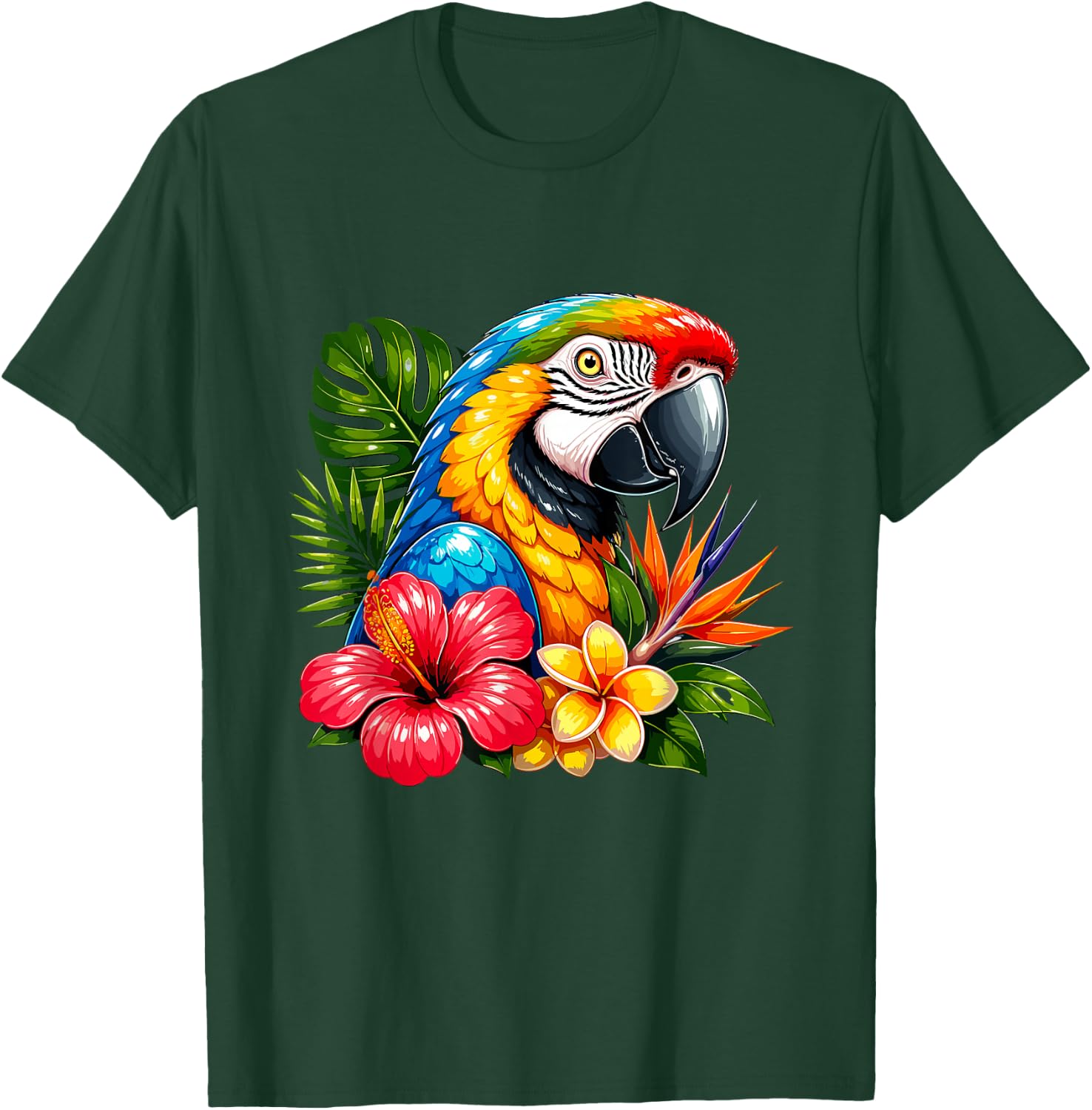 Colorful Parrot Tropical Flowers Summer Vibes T-Shirt - T-Shirt | Forest
