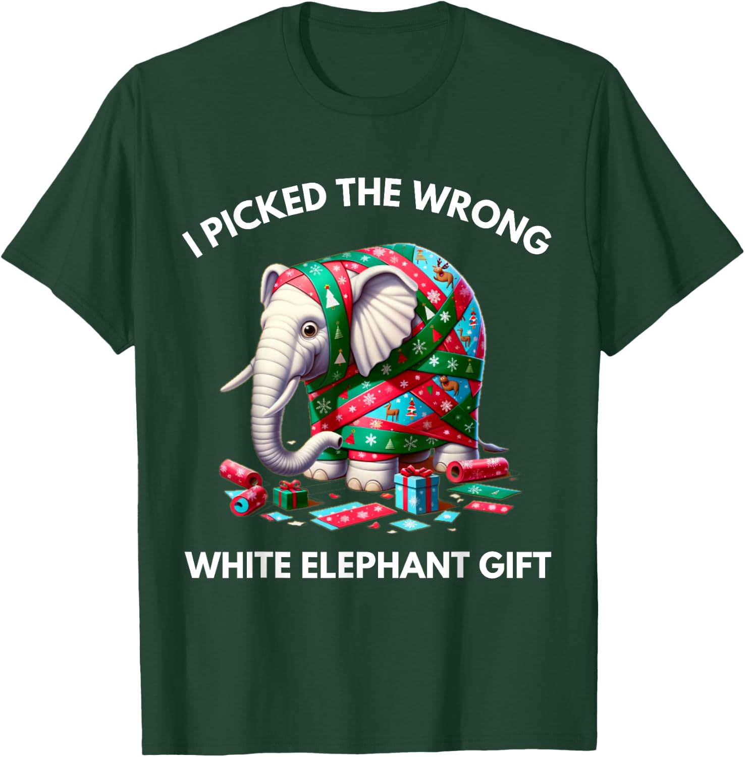 Funny White Elephant Gift Wrapped Elephant Dumb Gift T-Shirt - T-Shirt | Forest