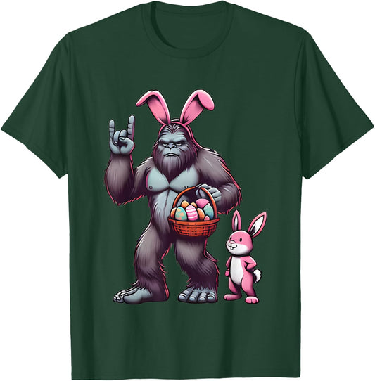 Bigfoot Sasquatch Bunny Easter Eggs Retro Men Boys Kids Cute T-Shirt - T-Shirt | Forest