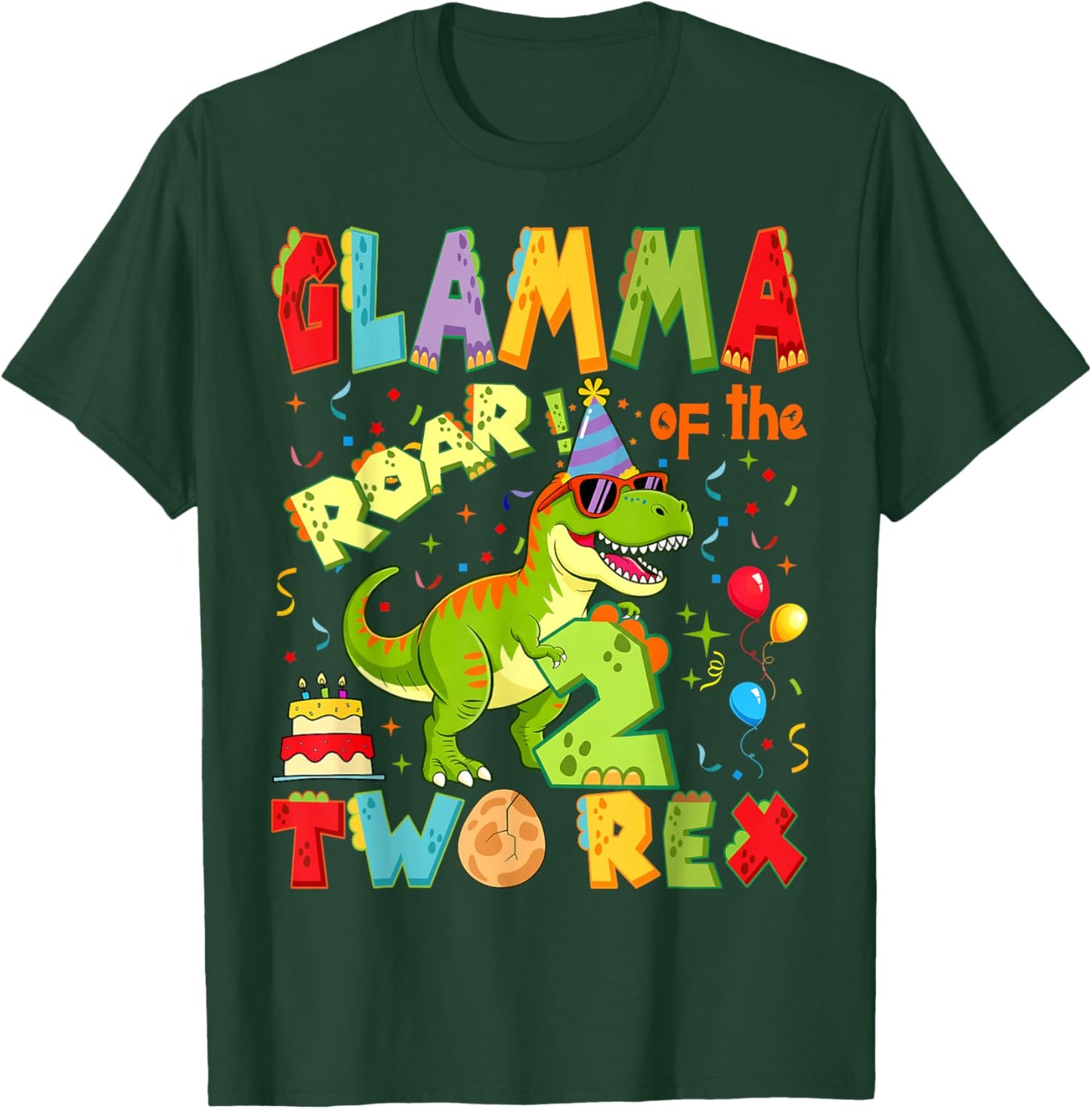 Glamma of The Two Rex 2nd Birthday Boy Dinosaur T-Rex T-Shirt - T-Shirt | Forest