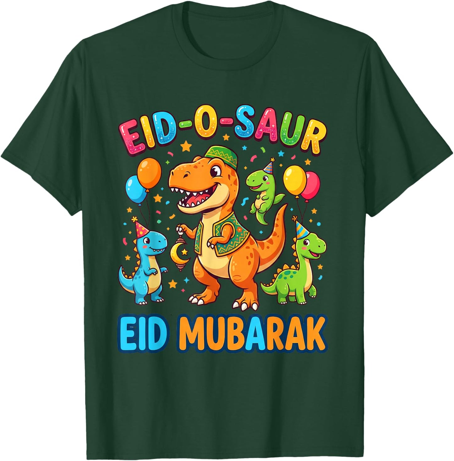 Funny Happy Eid Mubarak for Muslim Dinosaur Kids Youth Boys T-Shirt - T-Shirt | Forest