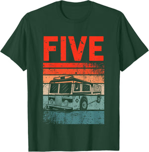 5 Year Old Shirt 5th Birthday Boy Firefighter Fire Truck T-Shirt - T-Shirt | Forest