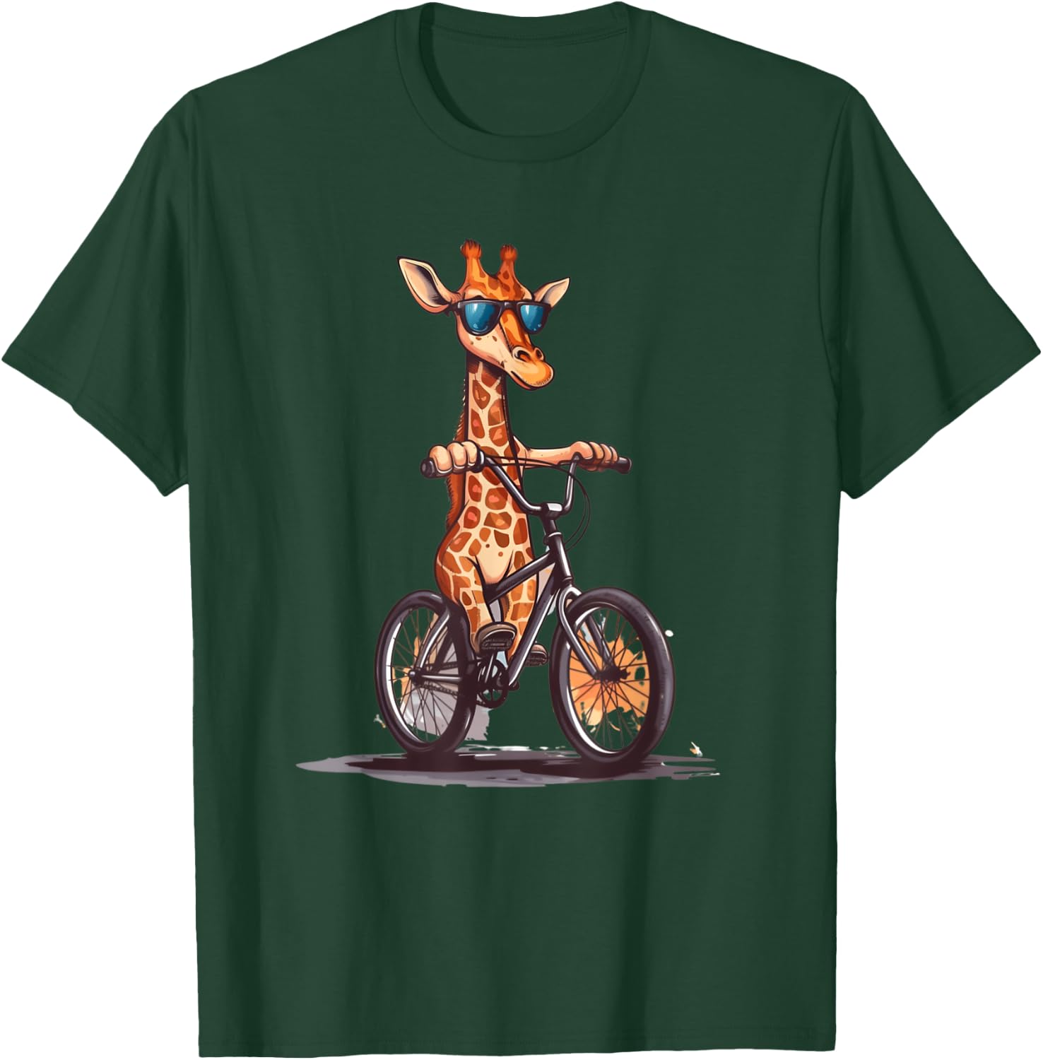 Giraffe Riding A Bike I Funny Giraffe Cyclist Safari T-Shirt - T-Shirt | Forest