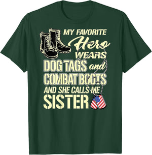 My Sister Wears Dog Tags Combat Boots - Proud Army Sister T-Shirt - T-Shirt | Forest