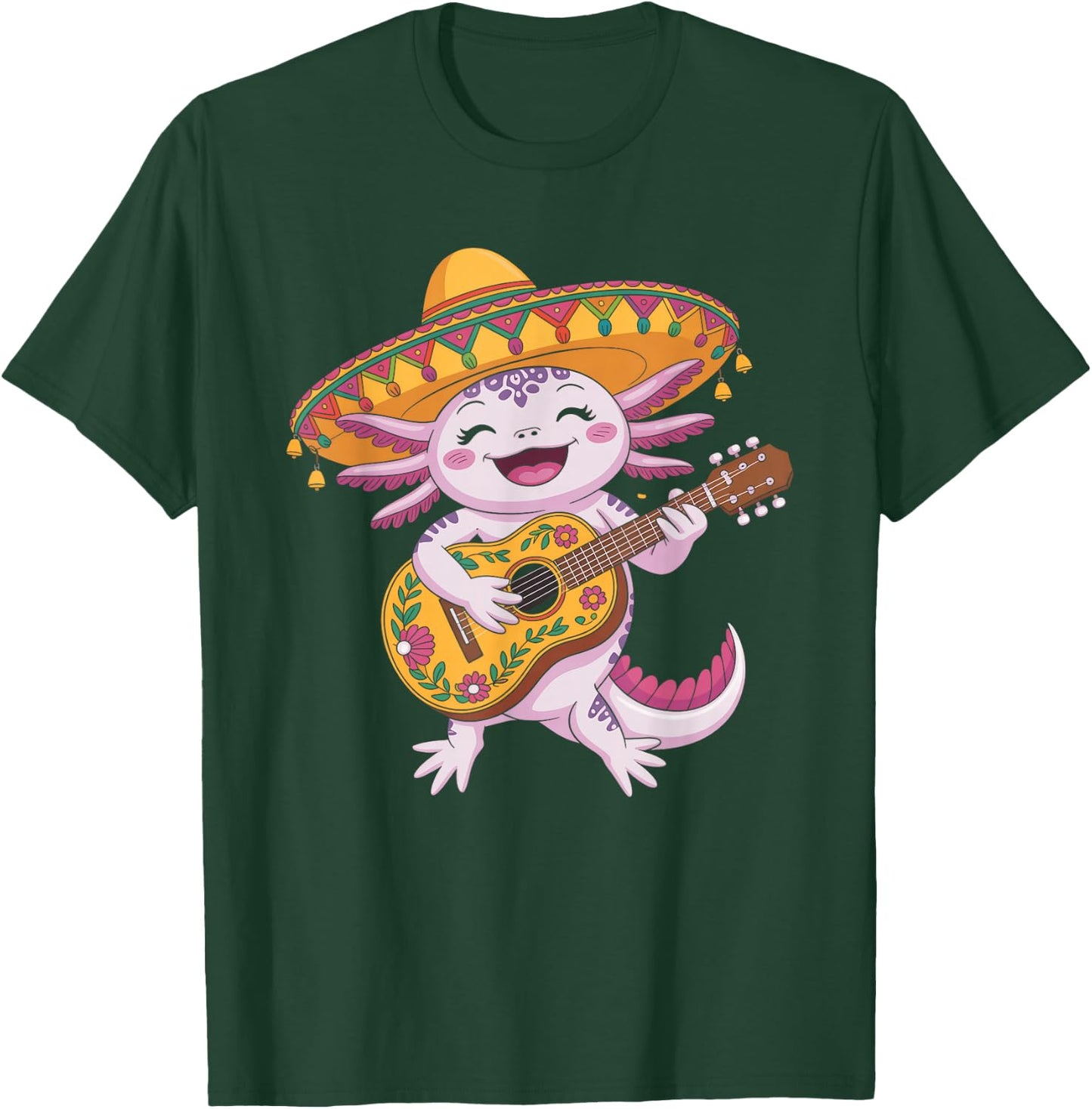 Mariachi Axolotl Fiesta Cinco De Mayo Party Sombrero Guitar T-Shirt - T-Shirt | Forest