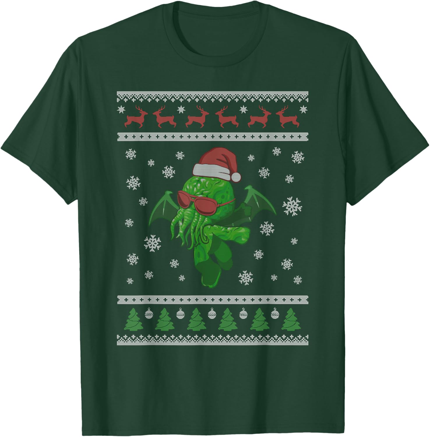Cute Cthulhu Xmas Squid Monster Ugly Christmas T-Shirt - T-Shirt | Forest