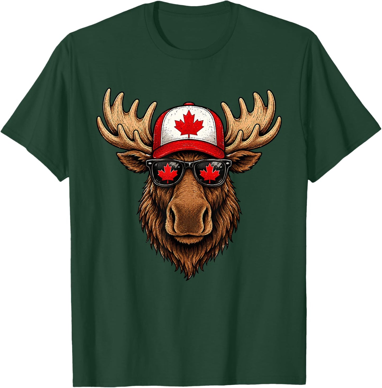 Canada Day Patriotic Moose Flag Maple Leaf Canadian Animal T-Shirt - T-Shirt | Forest