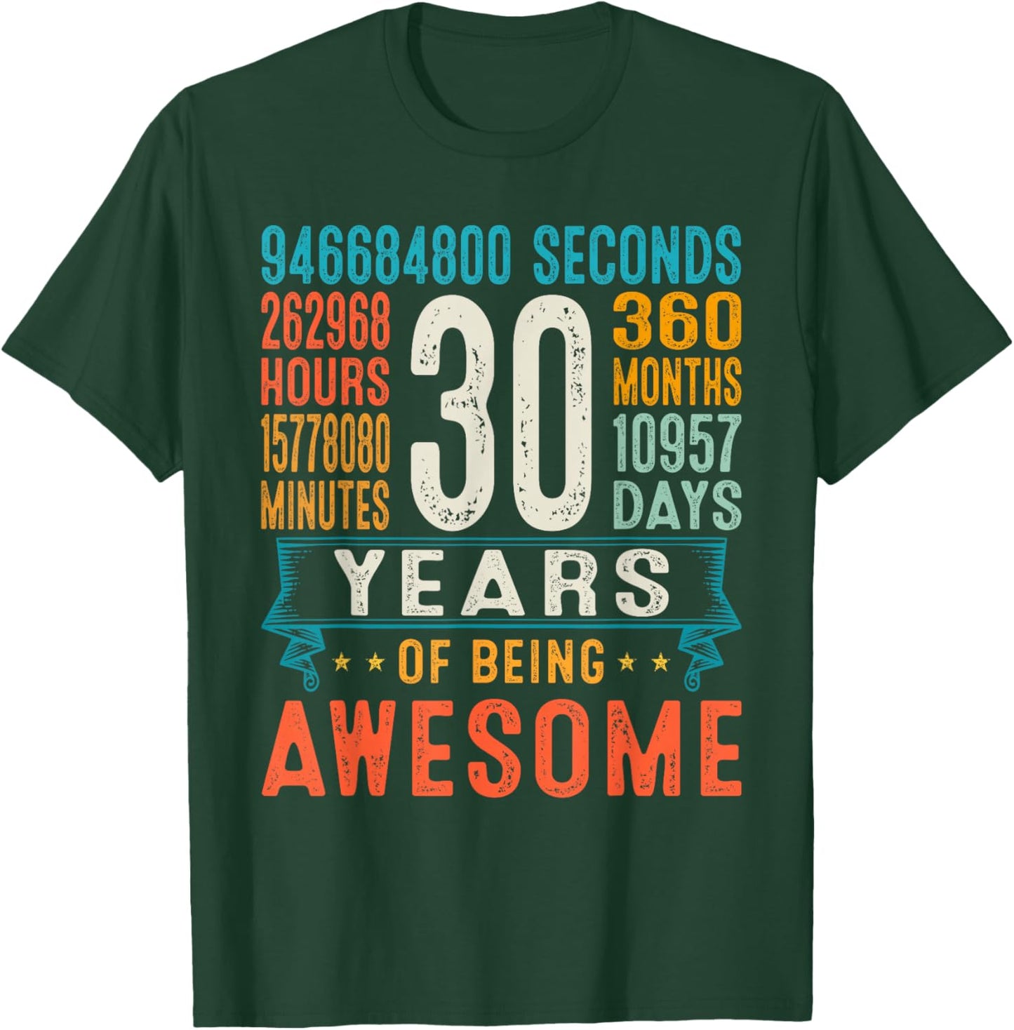 30 Years Old Retro Distressed 30th Birthday Gifts 360 Months T-Shirt - T-Shirt | Forest
