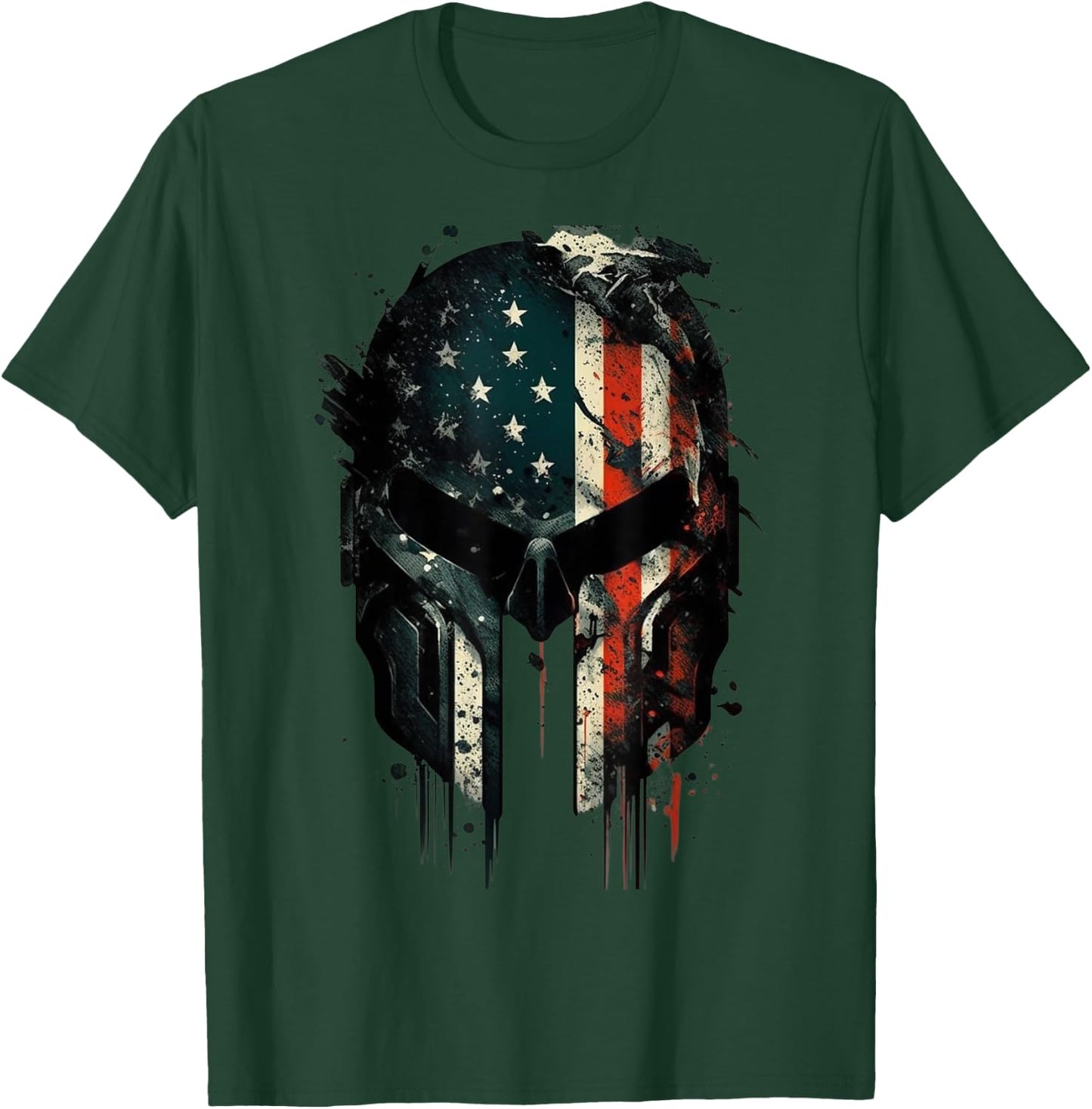 American Spartan Reaper Themed USA Flag National Pride Women Men T-Shirt - T-Shirt | Forest