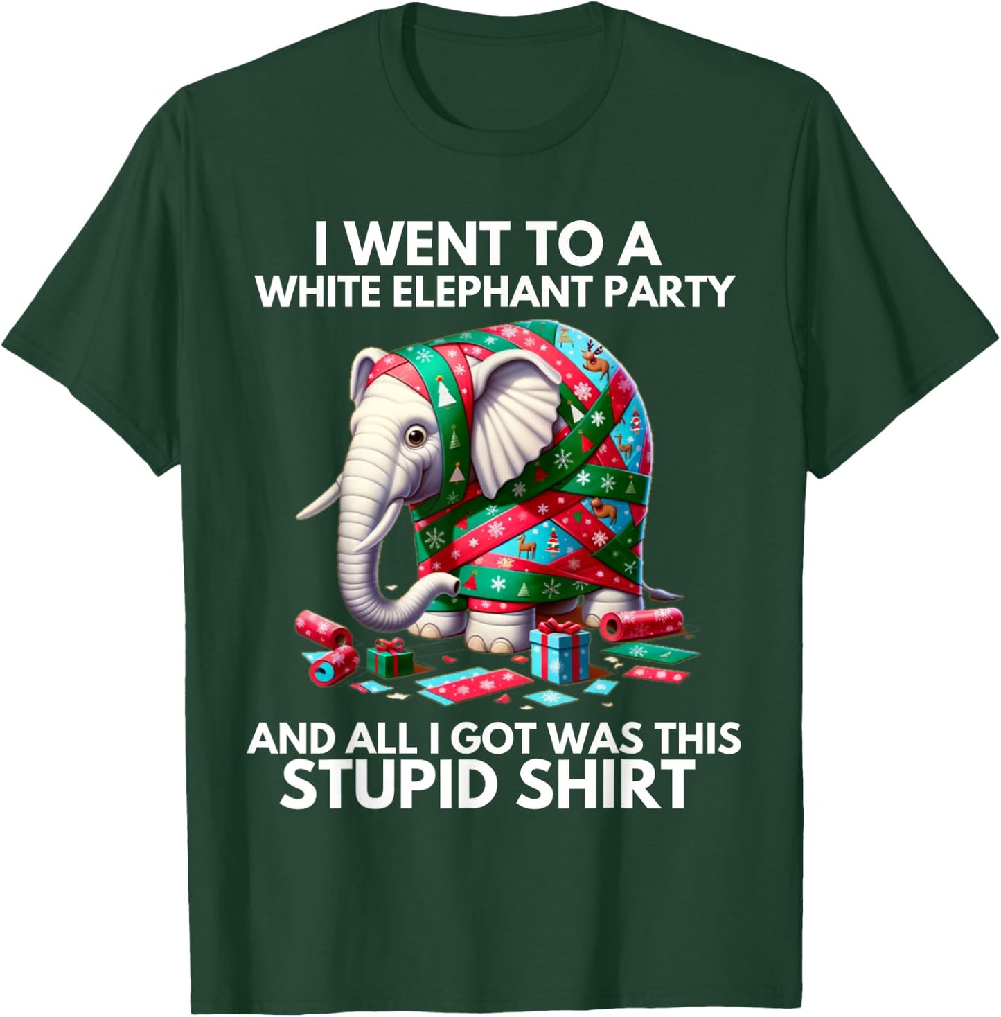 Funny White Elephant Gift Wrapped Elephant Dumb Gift T-Shirt - T-Shirt | Forest