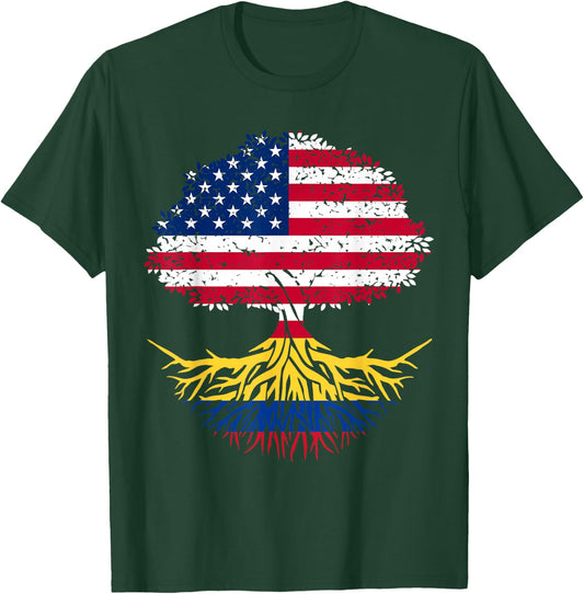 Colombian Roots American Grown Tree Flag US T-Shirt - T-Shirt | Forest