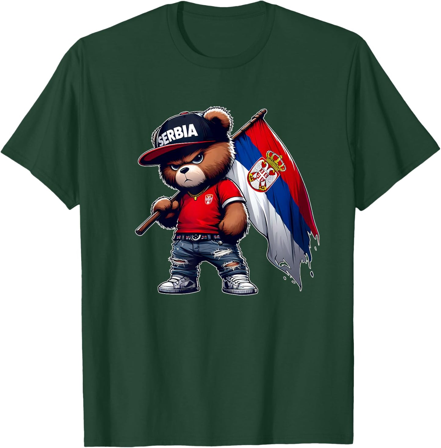 Cute Teddy Bear Serbian Flag Yugoslavia Serbia , red T-Shirt - T-Shirt | Forest