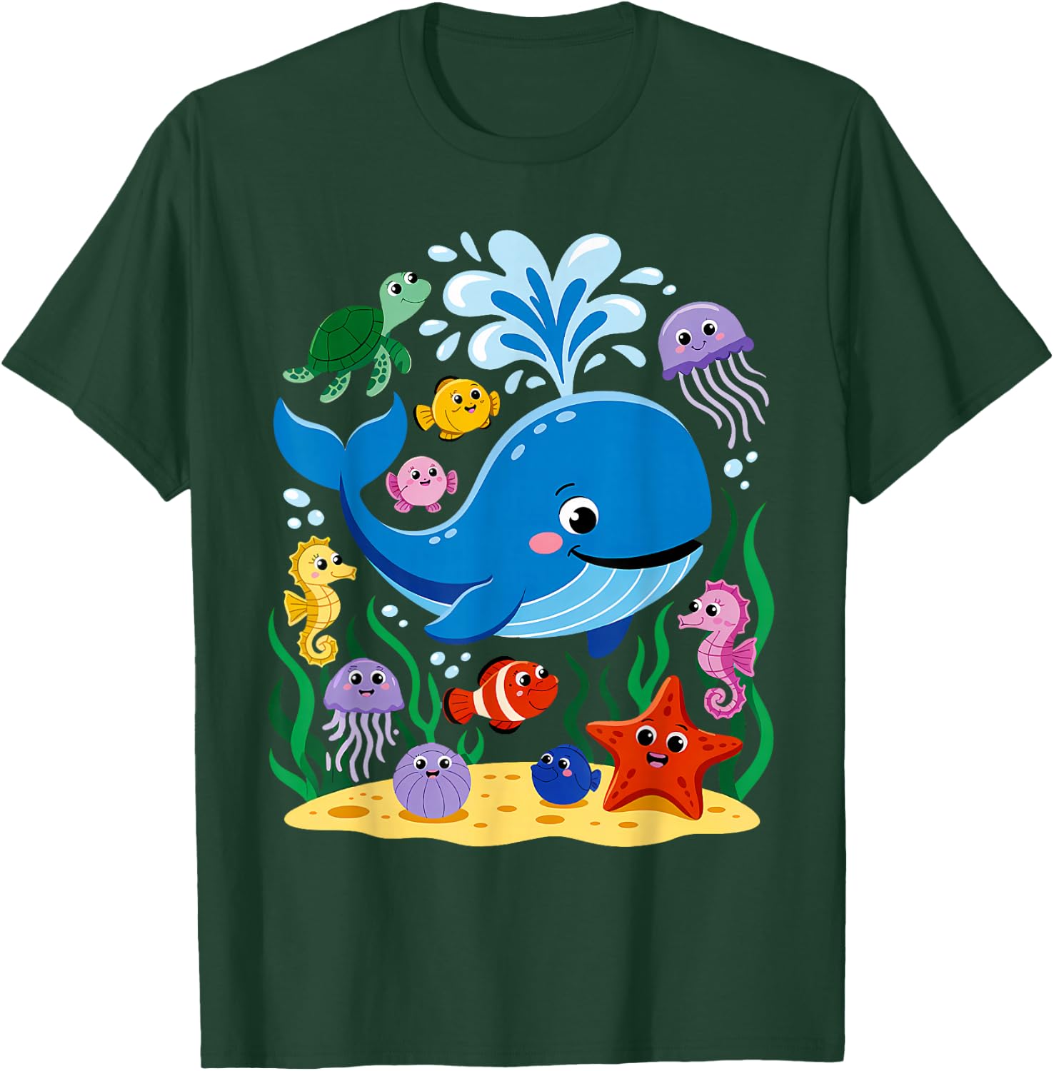 Sea Ocean Animals Whale Octopus Starfish Crab Kids Toddlers T-Shirt - T-Shirt | Forest