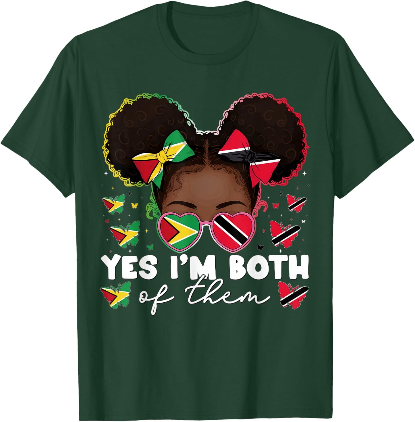 Half Trinidadian Guyanese Trinidad Flag Guyana Kids Girls T-Shirt - T-Shirt | Forest
