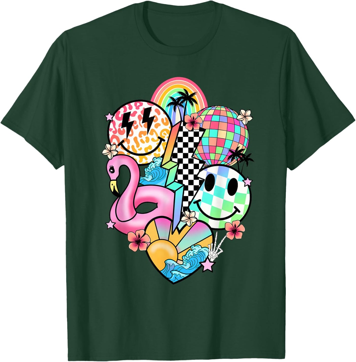 Retro Groovy Summer Vibes Smile Face Hello Summer Vacation T-Shirt - T-Shirt | Forest