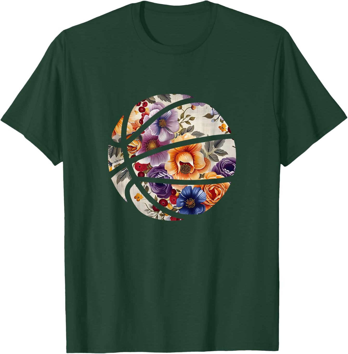 Basketball Silhouette Flowers Botanical Floral T-Shirt - T-Shirt | Forest