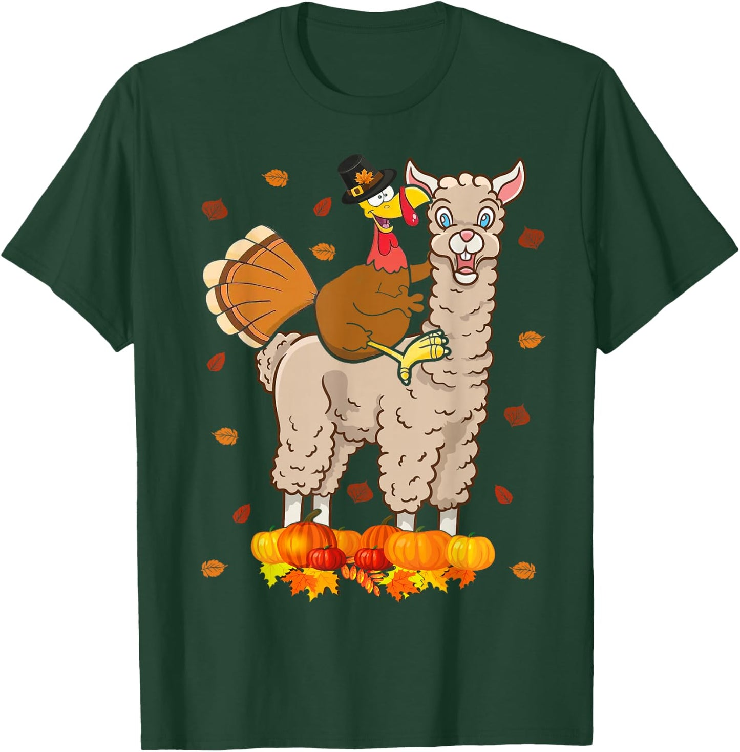 Turkey Riding Llama Cute Thanksgiving Turkey Llama Lover T-Shirt - T-Shirt | Forest