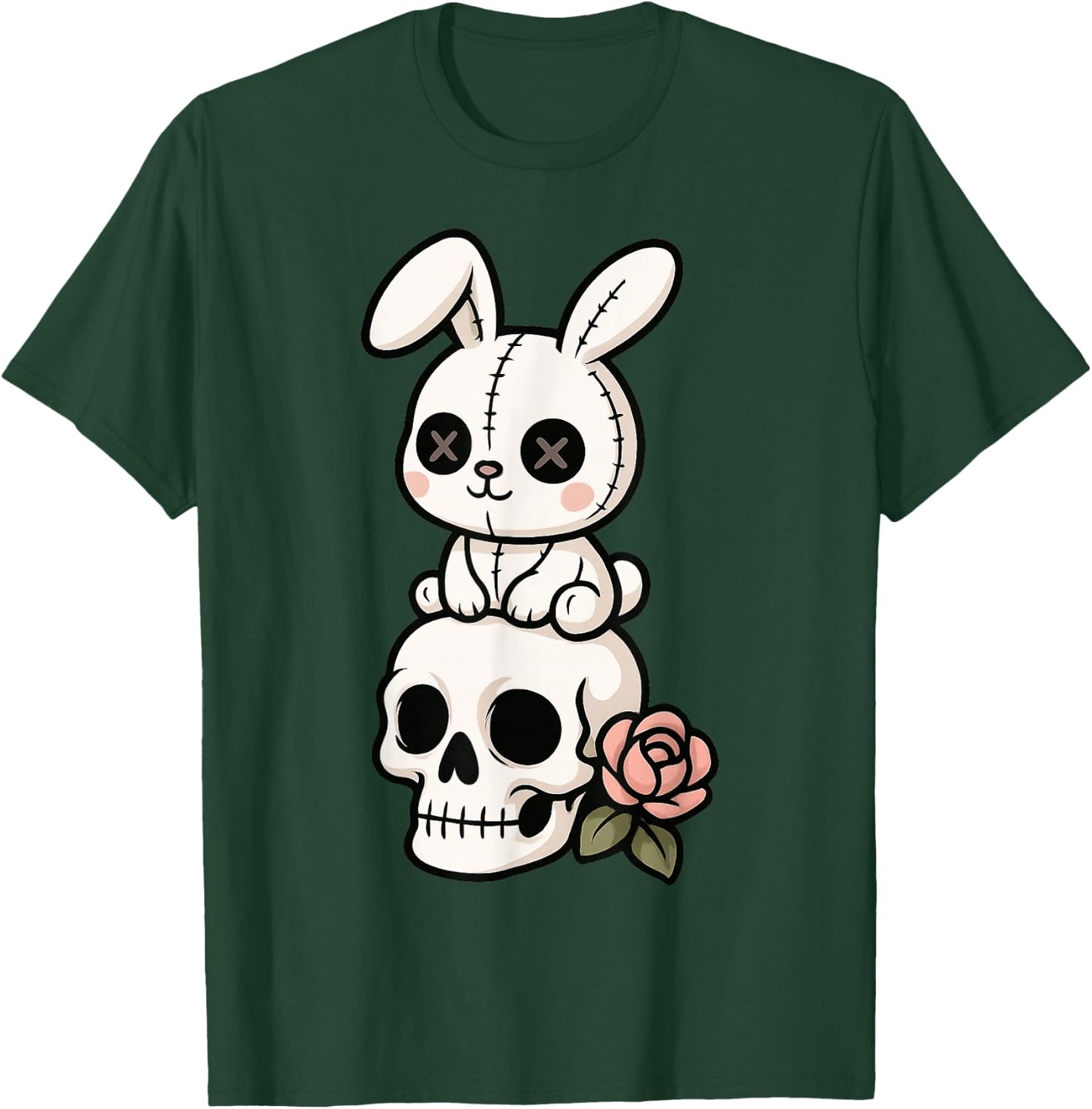 Goth Bunny Creepy Cute Skull Gothic Aesthetic Skull Rabbit T-Shirt - T-Shirt | Forest